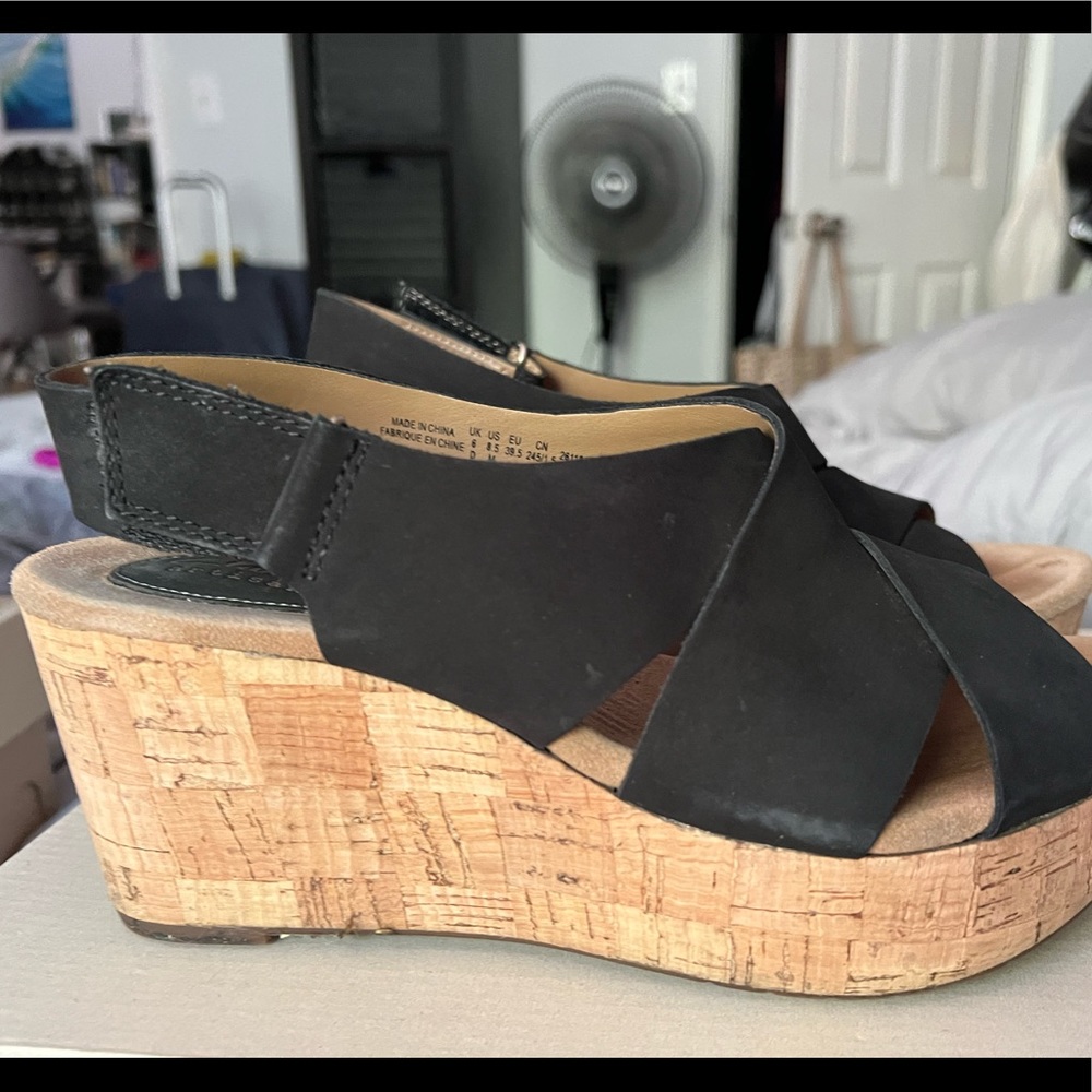 Black nubuck Clarks sandals